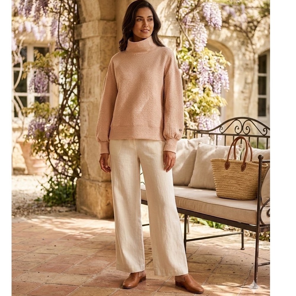 CALIA by Carrie Underwood Textured Bubble Knit Mock Neck Pullover Blush Pink M